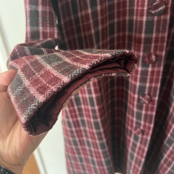 April Cornell Wool Blend/Burgundy and Gray Plaid Coat - Picture 6 of 16